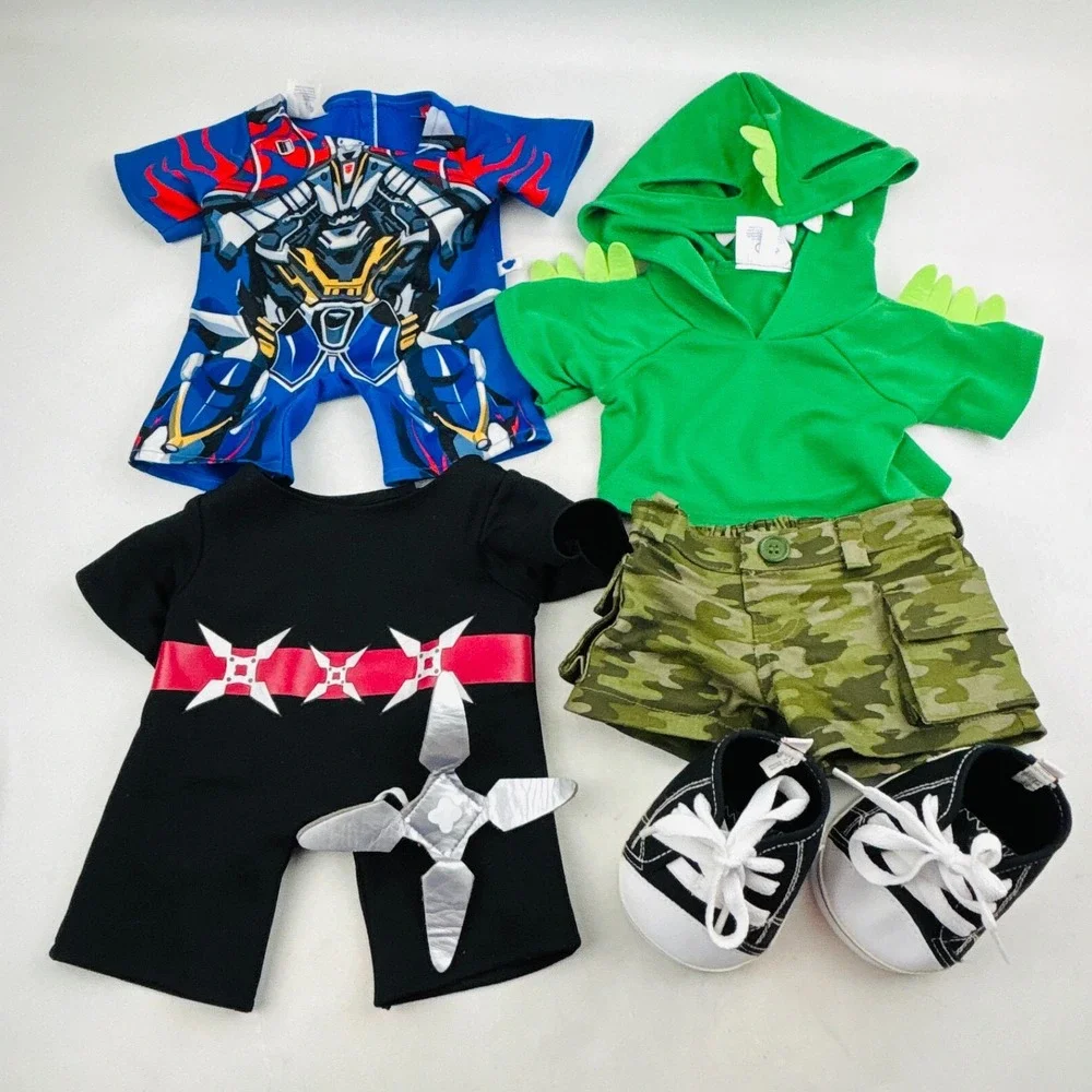 Build A Bear Clothing Lot Hooded Dino Tee Camo Shorts Sneakers Ninja Transformer